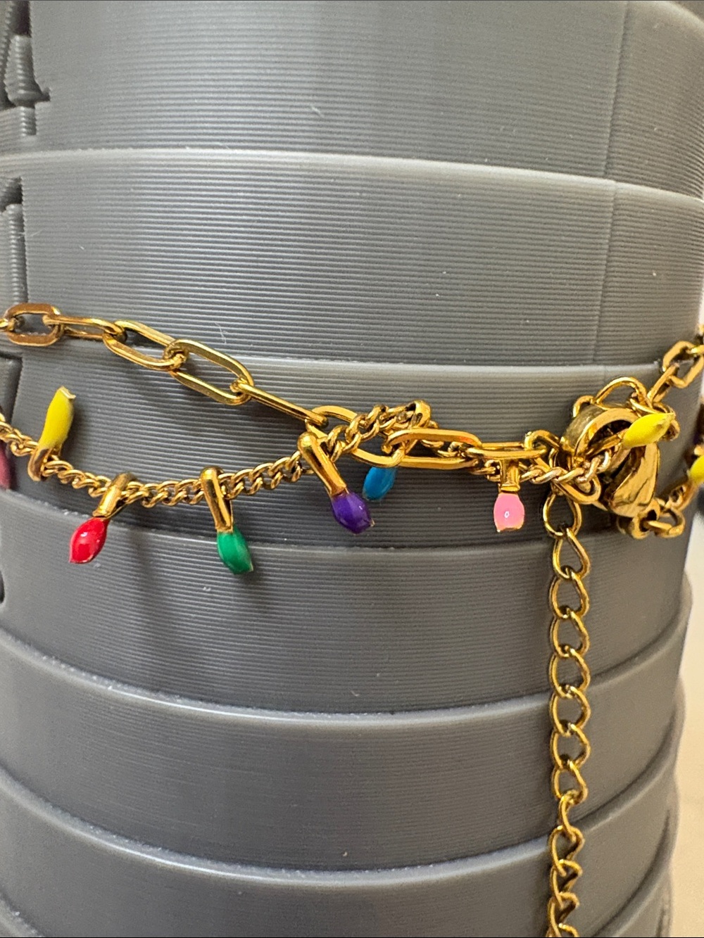 Gold Chain Bracelet with Multicolor Enamel Charms(can be used as necklace - Picture 2 of 7